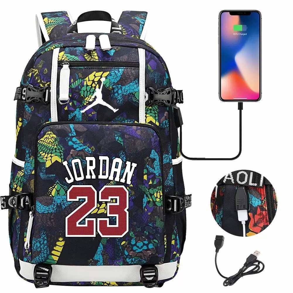 Basketball Chicago Bulls Air Jordan USB Charging Backpack School NoteBook Backpacks & Bags