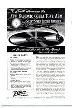 Zenith Radio Radionic Cobra Tone Arm Record Changer Print Advertisement ... - $8.99
