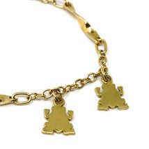 SOLID 18K YELLOW GOLD BRACELET, 4 PENDANTS, FLAT FROG, SPIRAL, ROLO CHAIN image 2