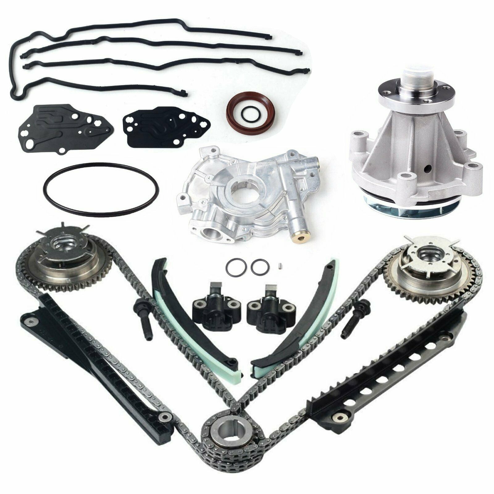 For Ford 5.4 3V 04-08 Timing Chain Kit Oil Water Pump + Cam Phaser Cover Gasket