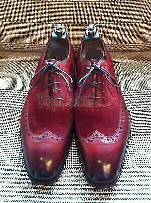 Handmade Men's Leather Oxfords Burnished Toe Party Wear Wing Tip shoes-858