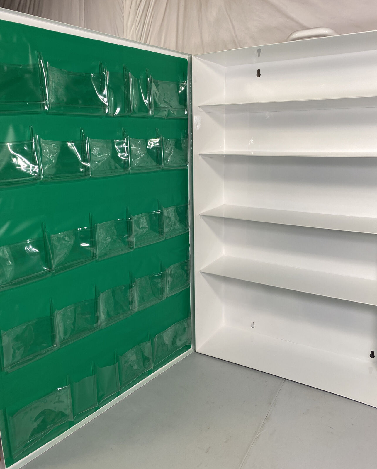 ZEE Medical XLarge Wall Mount First Aid Metal 5 Shelf 25 Pouches Kits & Bags