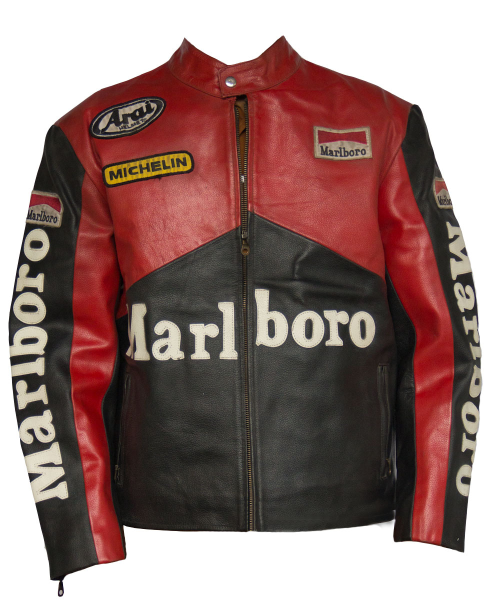 MEN MARLBORO RACING MOTORCYCLE JACKET LEATHER RED AND BLACK SAFETY ...