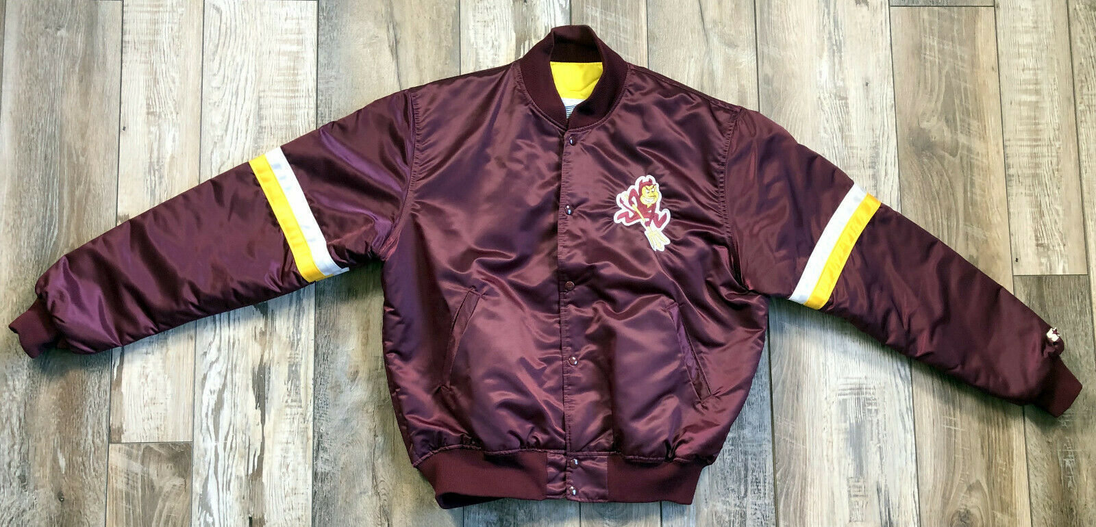 Arizona State Sun Devils Satin Bomber Jacket Starter Red Maroon Sparky - Size XL - College-NCAA