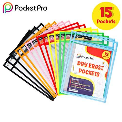 Pocket Pro 15 Dry Erase Pockets Clear Plastic Reusable Sleeves