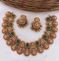 Indian Gold Plated Bollywood Style Choker Necklace Earrings Green Jewelr... - $28.48