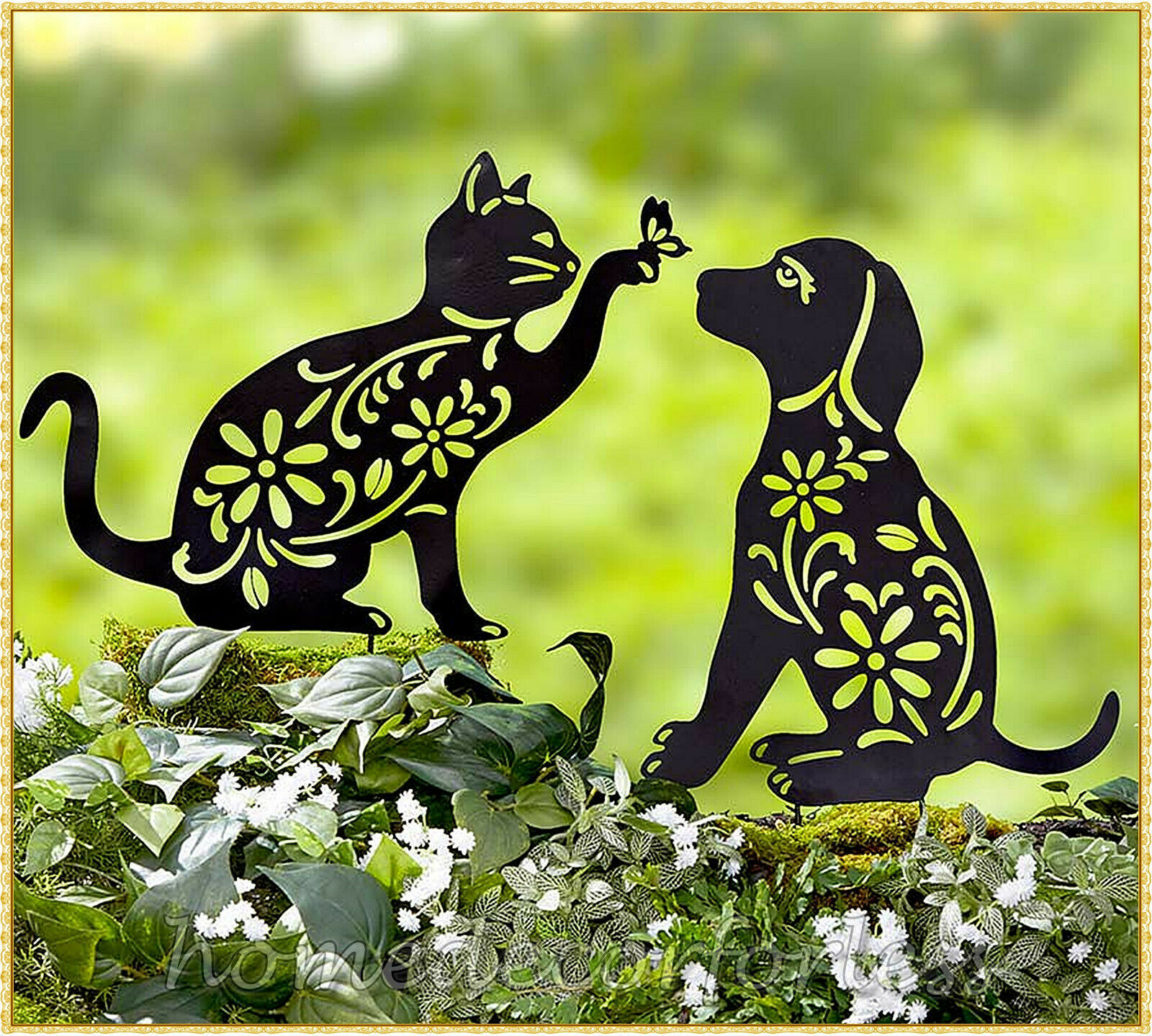 Metal Animal Silhouette Garden Yard Stake Outdoor Lawn Art DOG CAT FROG