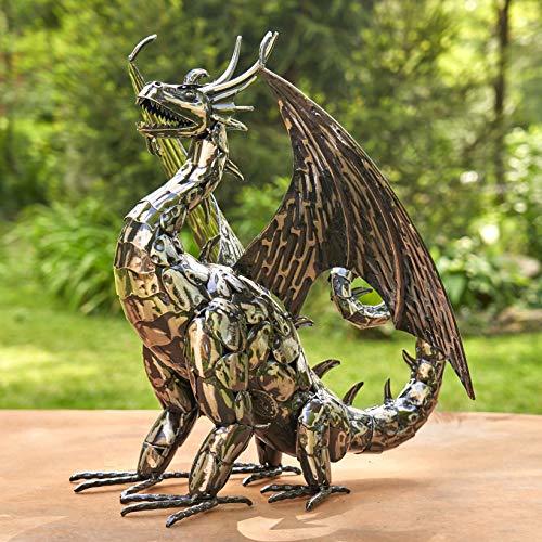 Zaer Ltd. Metal Dragon Statue Decoration (High Wings, Tail Up