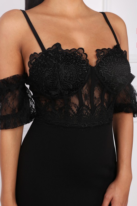 Image 3 of Sexy Black Party Bodycon Mini Dress, Off Shoulder Ruffled Sleeves, S, M or L
