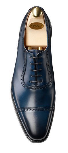 Space Blue Cap Toe Balmoral Handmade Real Leather Smooth Business Shoes For Men