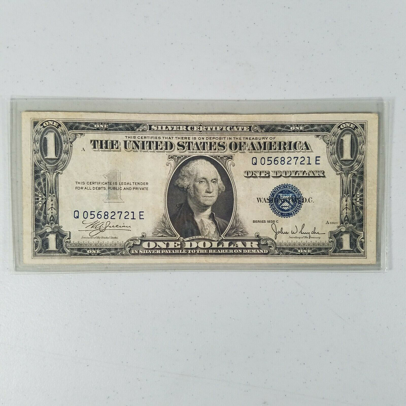 1935 C Blue Seal $1 One Dollar Silver Certificate Bill John W Snyder ...