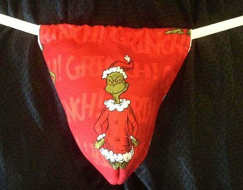 New Mens Red GRINCH Who Stole Christmas Gstring Thong Male Lingerie
