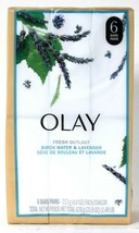 1 Package Olay 23.9 Oz Fresh Outlast Birch Water & Lavender 6 Count Soap Bars