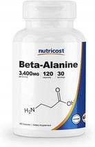 Nutricost Beta-Alanine Capsules 3400mg, 120 Caps (30 Serv) - Potent Beta Alanine - $96.87