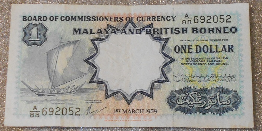 Primary image for 1959 Malaya and British Borneo One Dollar Note, for Money Gift or a Collection