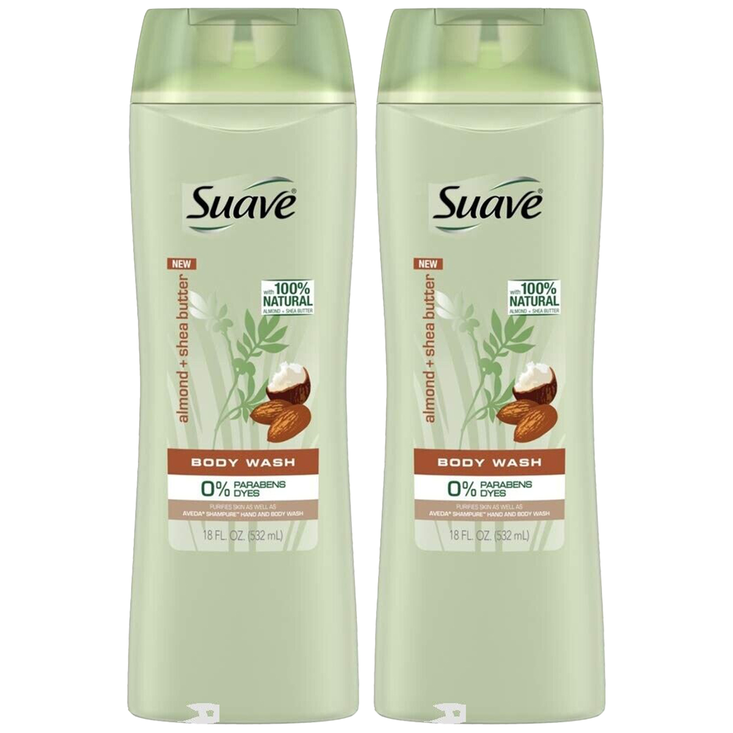 2-Pack New Suave 100% Natural Almond & Shea Butter Purifying Body Wash 18 oz