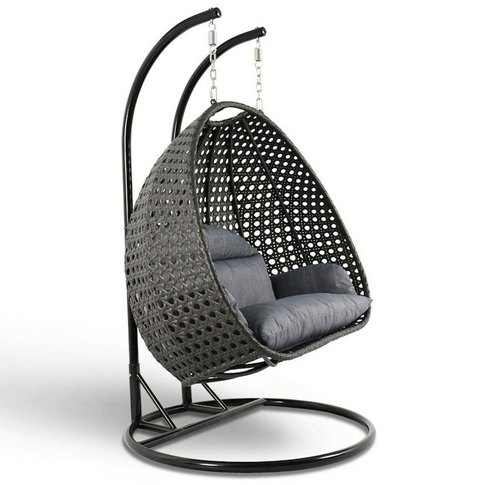 Wicker Hanging 2 Person Egg Swing Chair Indoor Outdoor Charcoal Blue 