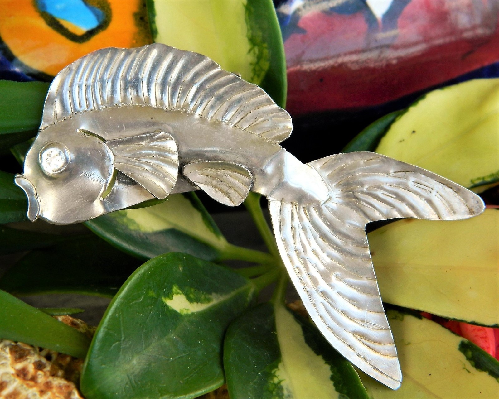 Fish Goldfish Aluminum Tin Sheet Metal Brooch Pin Hand Crafted Figural