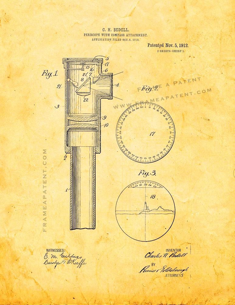 Periscope With Compass Attachment Patent Print - Golden Look