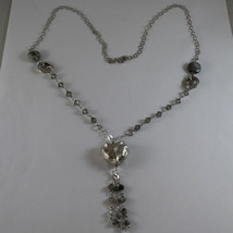.925 SILVER RHODIUM NECKLACE WITH GRAY QUARTZ, GRAY CRYSTALS AND HEART PENDANT image 2