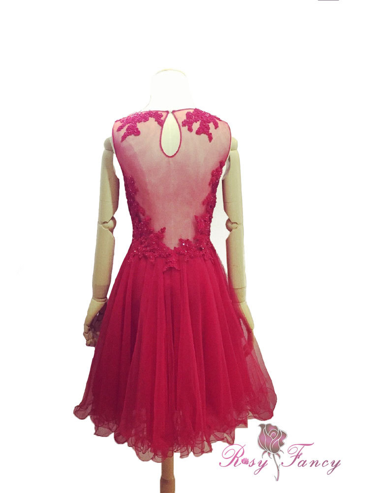 Slinky Rose Applique Full Sleeves Short Dress