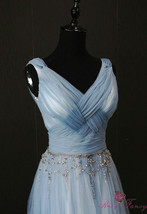 Rosyfancy V-neckline A-line Beaded Crisscross Ruched Bodice Long Evening Dress - $165.00