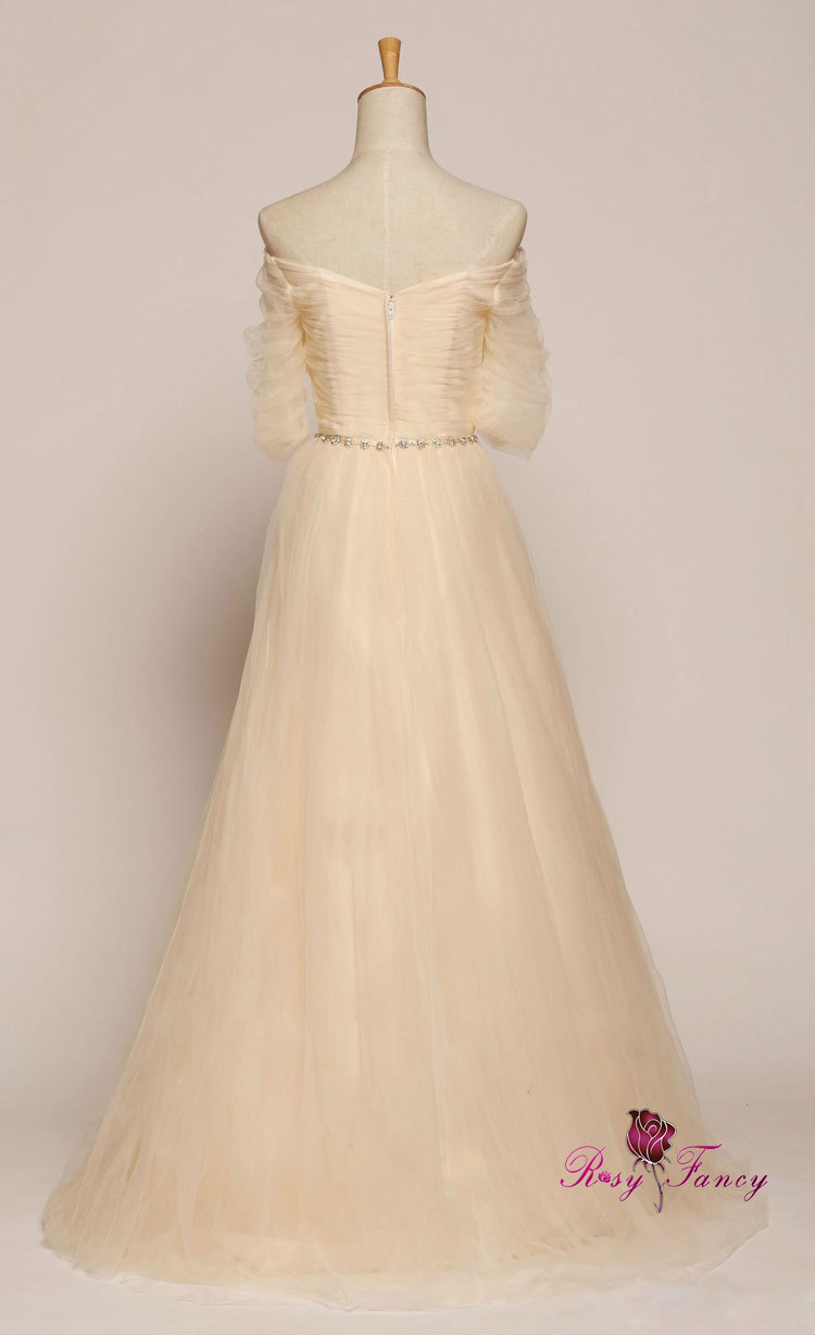 Rosyfancy Off Shoulder Ruched Tulle Short Sleeves A-line Bridal Evening ...