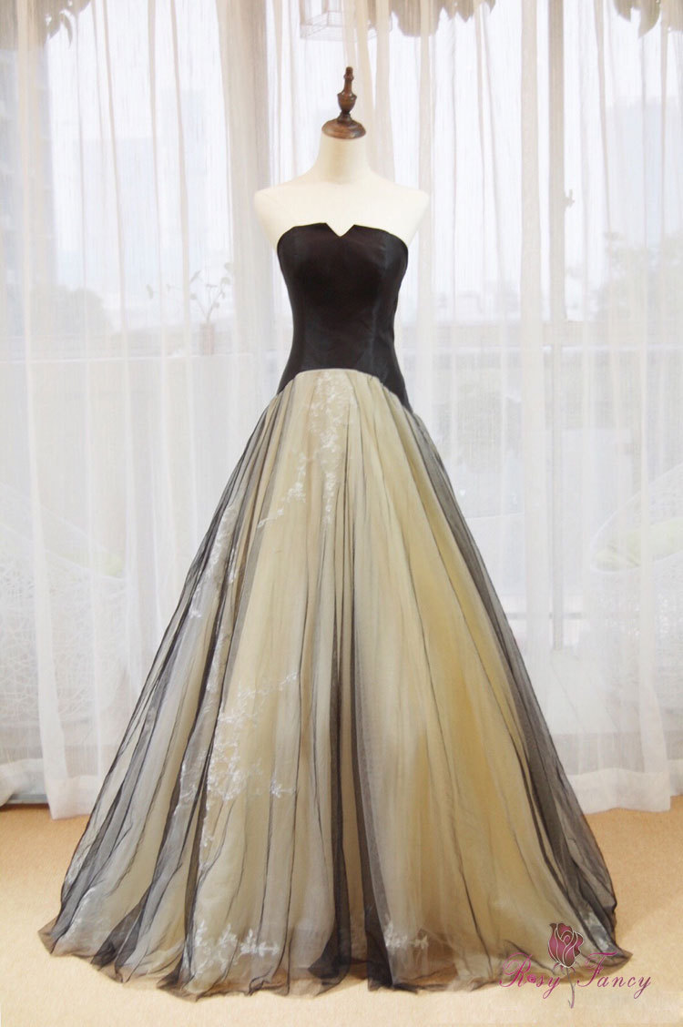 black and champagne gown