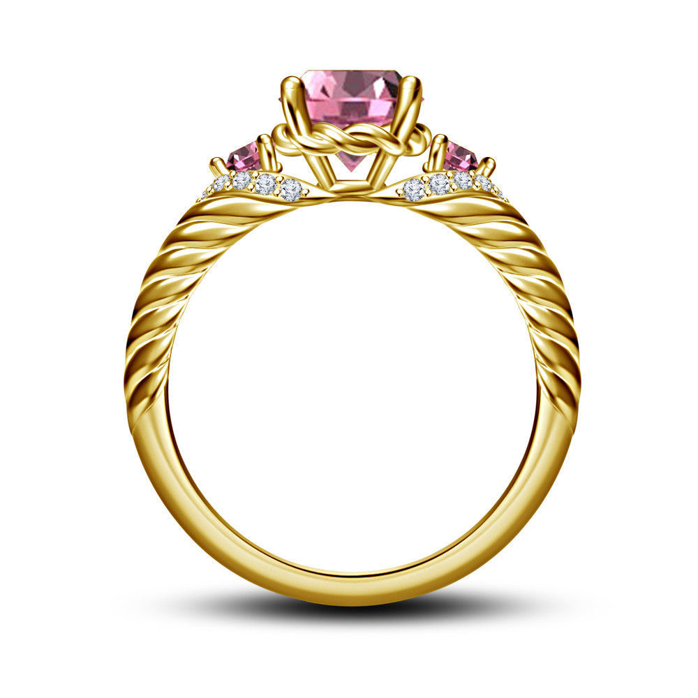 Disney Princess Aurora Engagement Ring In 14k Yellow Gold Finished 925 Silver CZ, Moissanite