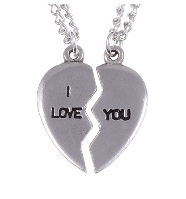 I Love You Broken Heart Two Halves Stylish Pewter Pendants Necklaces