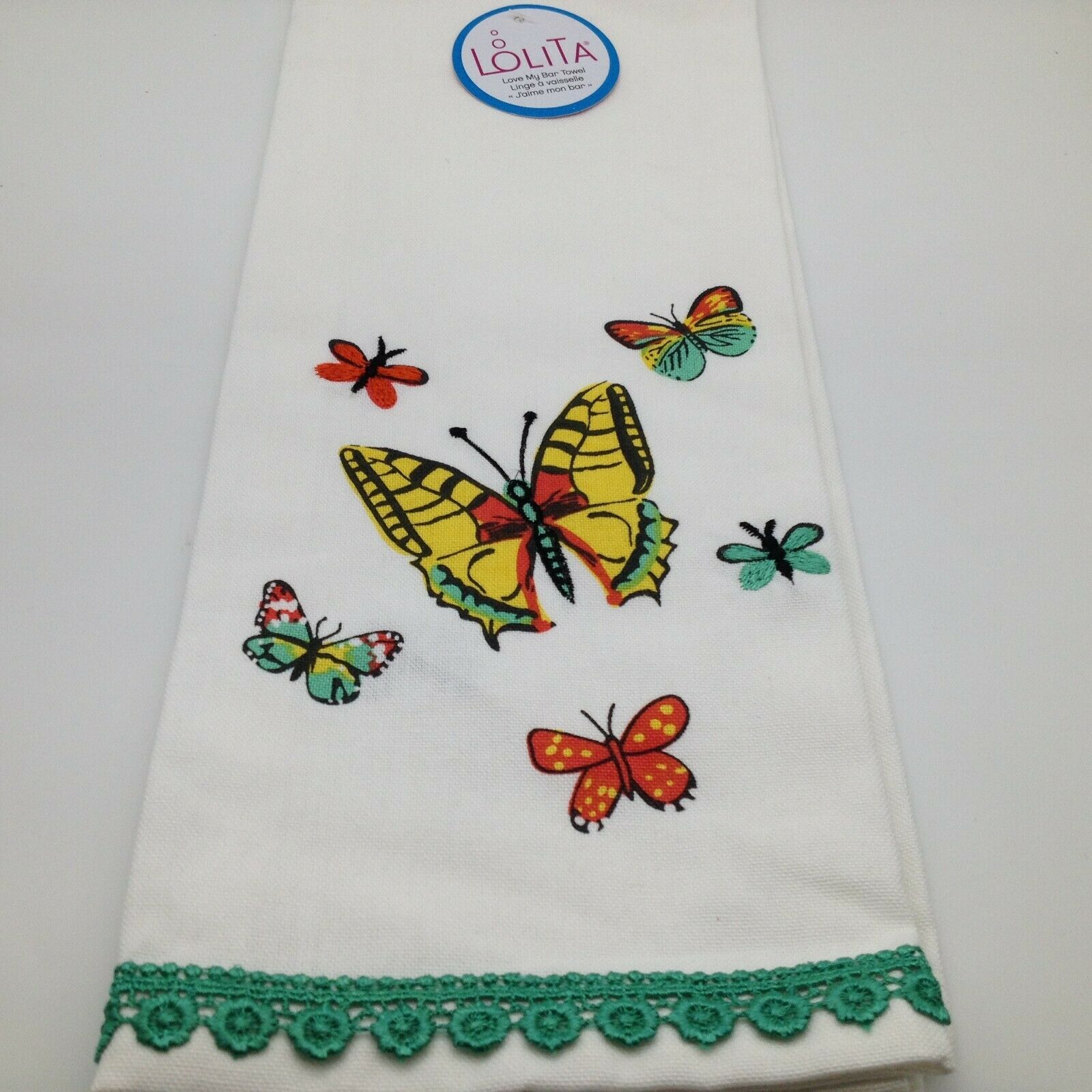 Lolita BUTTERFLY Bar - Kitchen Towel Embroidered 100 Percent Cotton 26x16