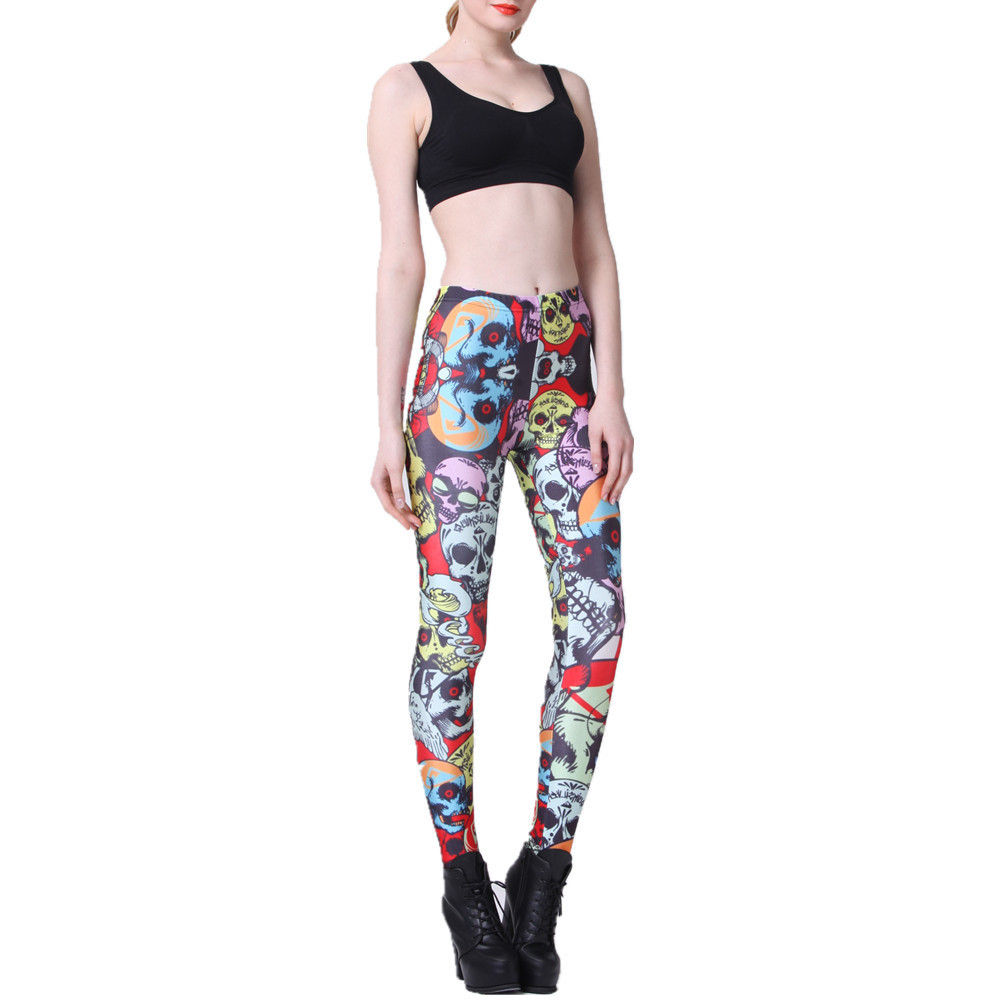 Women Sugar Skull Casual Leggings Day of the Dead Athletic Tight Halloween Party