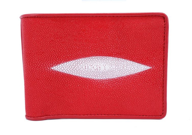 Genuine Stingray Skin Leather Bifold 2 eyes Wallet for Men : Red