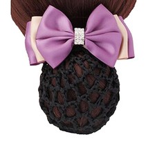 Women Hair Snood Net Barrette Bun Cover Hairnet Bowknot Decor Hair Clip ... - £13.46 GBP
