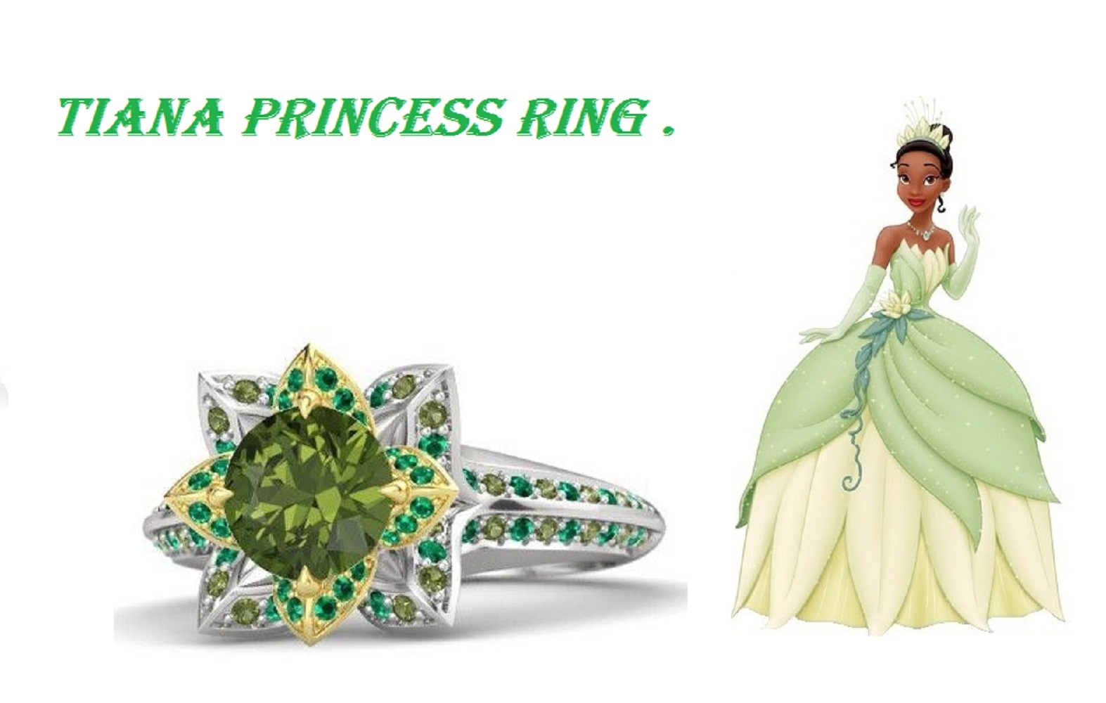 White Gold Plated Round Cut Green Peridot Disney Princess Tiana