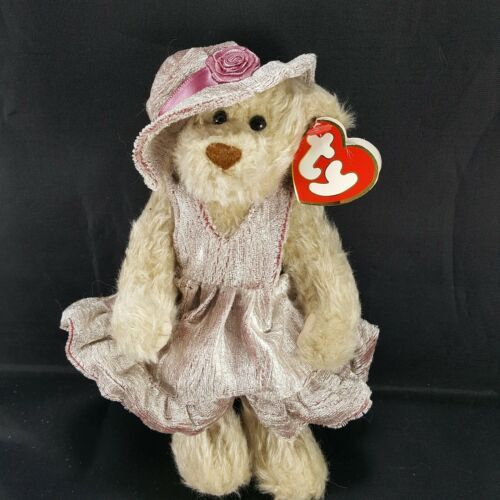 Ty attic colection Darlene Brown Teddy Bear Hat Dress Plush Poseable Arms Legs - $11.87