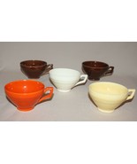 5 Coffee Cups Early California Vernon Kilns Orange Yellow Brown White - $9.85