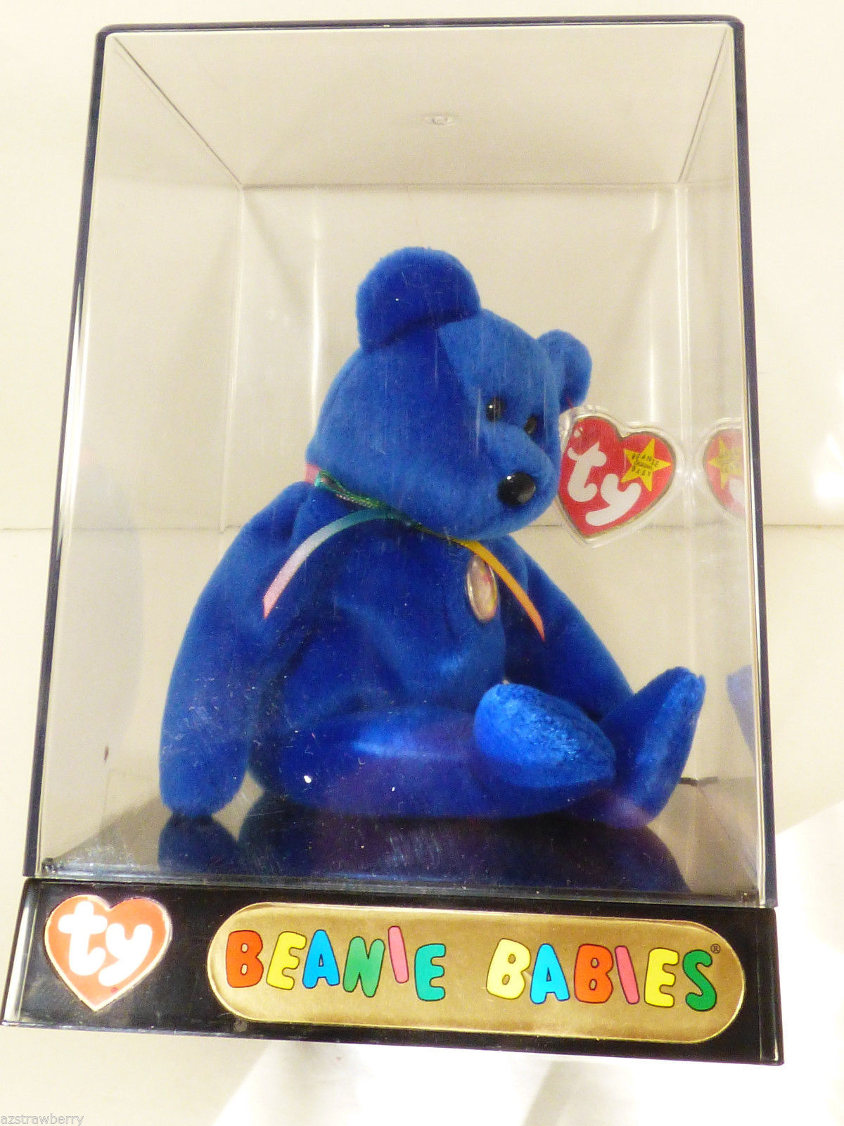 vtg 1998 TY BEANIE BABY BLUE CLUBBY I IN ORIGINAL TY DISPLAY BOX CASE