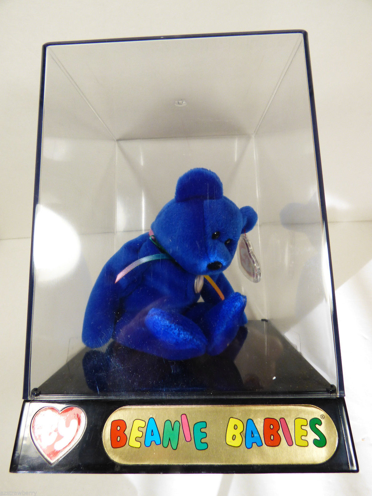 vtg 1998 TY BEANIE BABY BLUE CLUBBY I IN ORIGINAL TY DISPLAY BOX CASE