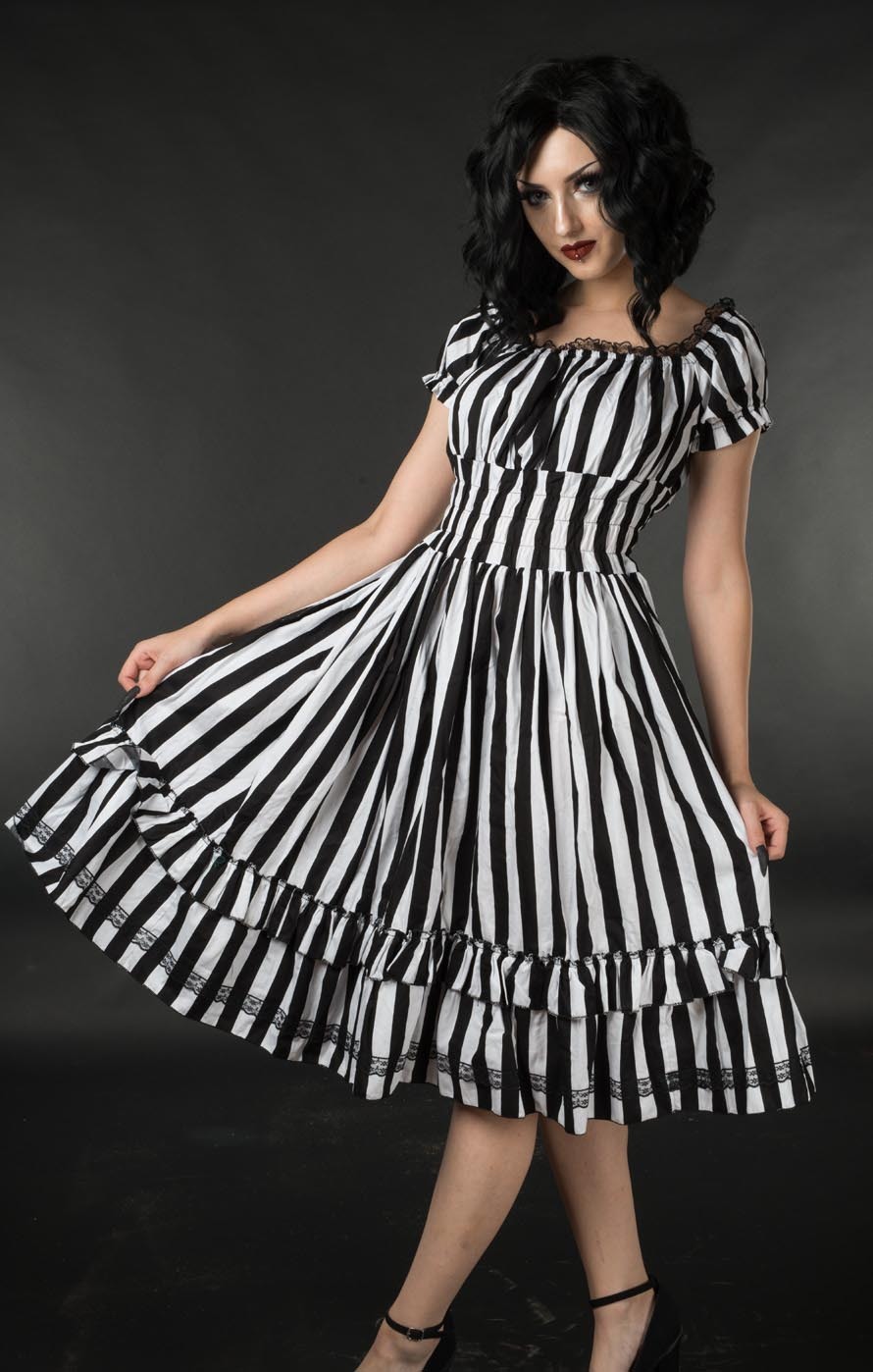 NWT Black White Striped Gothic Rockabilly Pirate Corset Dress - Dresses