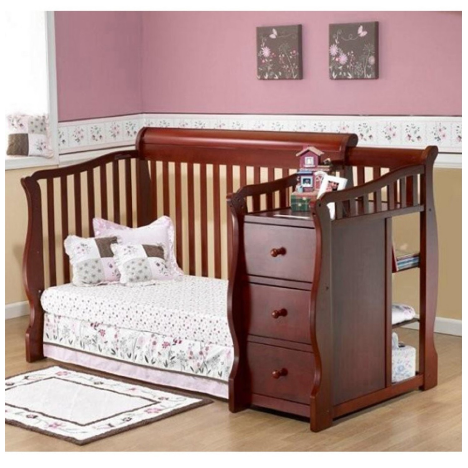 black baby crib and changing table