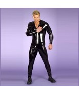Men&#39;s Long Sleeved Black Wet Look Faux PU Leather Front Zip Up Body Catsuit - $72.95