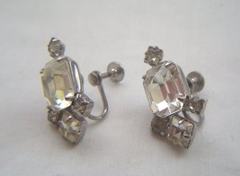 Vintage Silver and Crystal Like Screw Back Earrings 1980's - $9.99