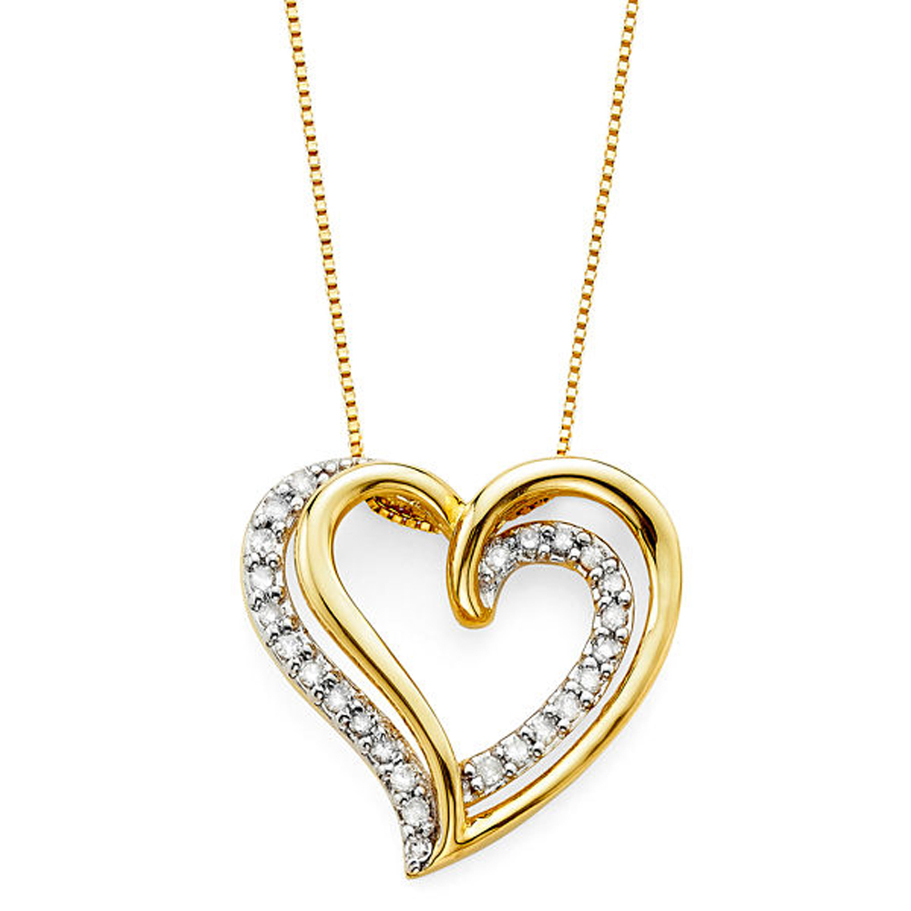 1/6 CT Lab Diamond 14k Gold Over Openwork Double Heart Pendant 18 ...