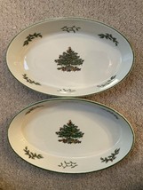 Spode Christmas Tree China With Green Trim Set of 2 Oval Serving Dishes - $69.29