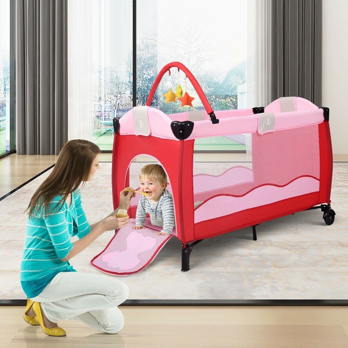 Baby Crib Playpen Playard Pack Travel Infant Bed Foldable 4