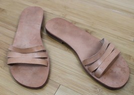 Huma Blanco 38 7.5-8 Brown Leather 3-Strap Slides Sandals Flats Anthropologie - $64.60
