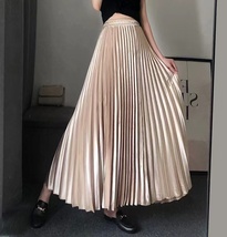Pleated Long Skirt Womens Pleated Skirt Outfit, Champagne, Silver, Black image 3