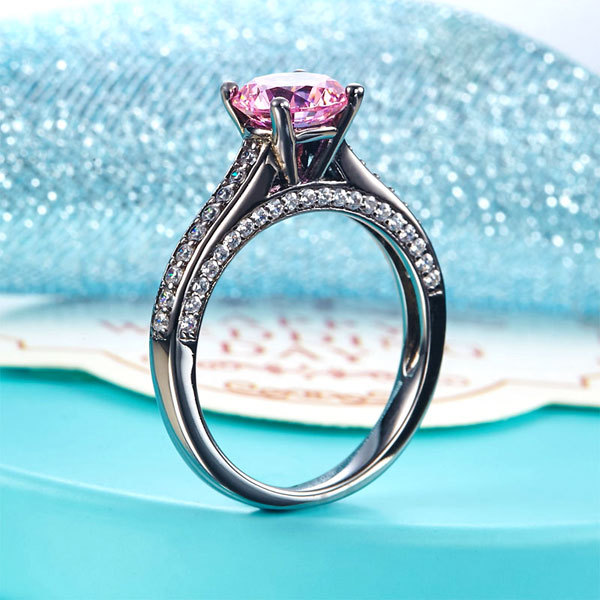 Black Sterling Silver Wedding Engagement Anniversary Ring Fancy Pink Lab Diamond