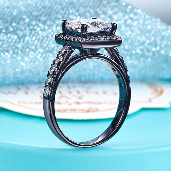 1.5 Ct Lab Diamond Wedding Engagement Anniversary Ring Black Sterling 925 Silver